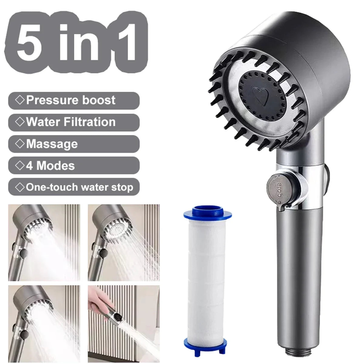 SpaFlow 3-Mode High-Pressure Shower Head with Scalp Massager