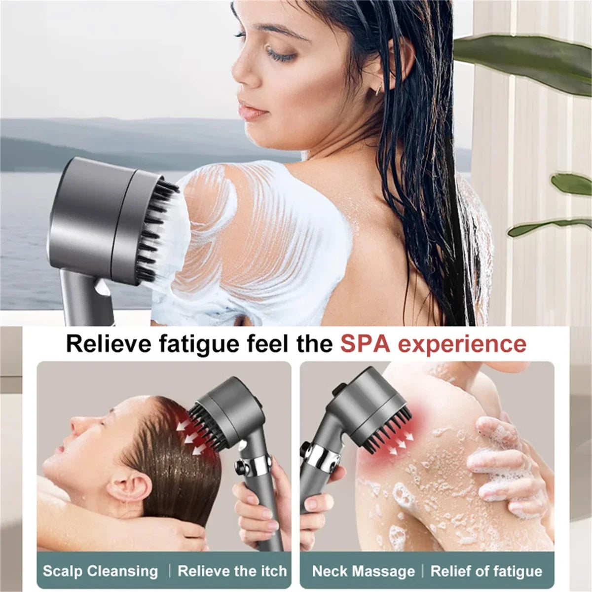 SpaFlow 3-Mode High-Pressure Shower Head with Scalp Massager